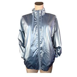 Jou Jou Womens Metallic Blue Lightweight Jacket Size XL Futuristic Rockstar